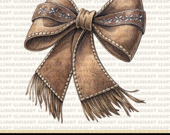Western Cowgirl Bow Png, Brown Leather Bow Png, Cowgirl Bow Clipart Png, Cowhide Bow Png, Watercolor Bow Png, Coquette Cowgirl Aesthetic