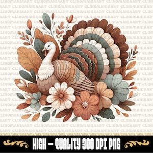 Boho Floral Turkey Png, Thankful Png, Thanksgiving Sublimation, Fall Turkey Png, Thankful Coquette Png, Turkey Day Png, Thanksgiving Clipart