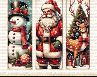 May include: Three Christmas-themed illustrations. The first features a snowman with a top hat and scarf. The second depicts Santa Claus. The third shows a deer with a Christmas tree. The text "HIGH - QUALITY 300 DPI PNG" is at the bottom.