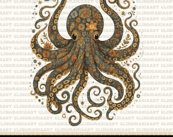 Floral Octopus Png, Octopus Shirt Png, Ocean Animal Png, Octopus Lover Png, Octopus Drawing,  Summer Png, Aesthetic Summer, Retro Summer Png