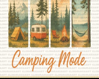 Camping Mode PNG: Retro RV, Campfire, Tent (Digital Download)