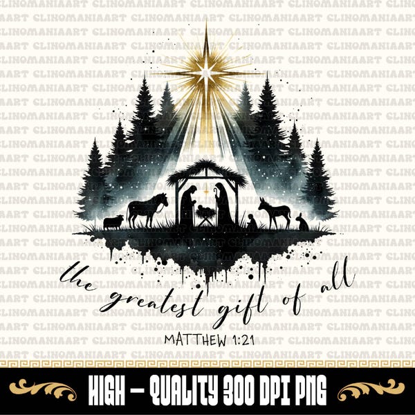 Boho Nativity Scene PNG: Christian Christmas Digital Art