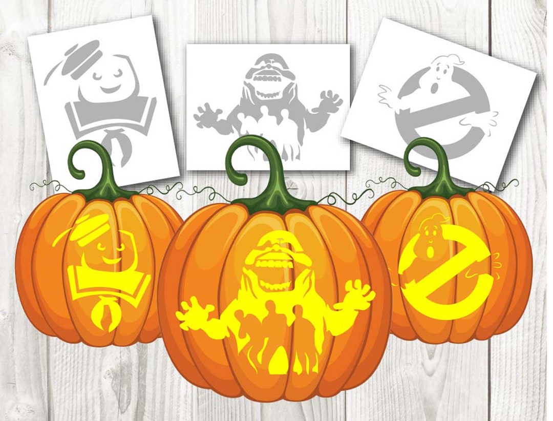 Halloween Ghostbusters Pumpkin Carving Stencil Templates