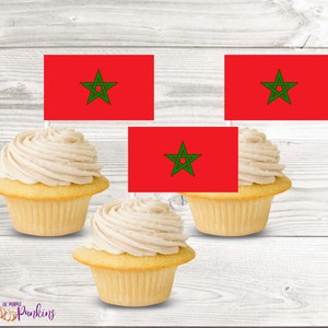 Topper cupcake con bandiera del Marocco, download istantaneo, file PDF digitale