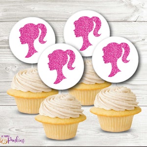 Silhouette, Pink Glitzer Party Cupcake Topper, Sofort Download, Digitale PDF Datei