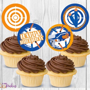 Dart Blaster Party Cupcake Toppers, Instant Download, Digital PDF File