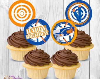 Dart Blaster Party Cupcake Toppers, Instant Download, Digital PDF File