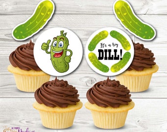 Pickle Party, Its a Big DILL Cupcake Toppers, Instant Download, Digital PDF File