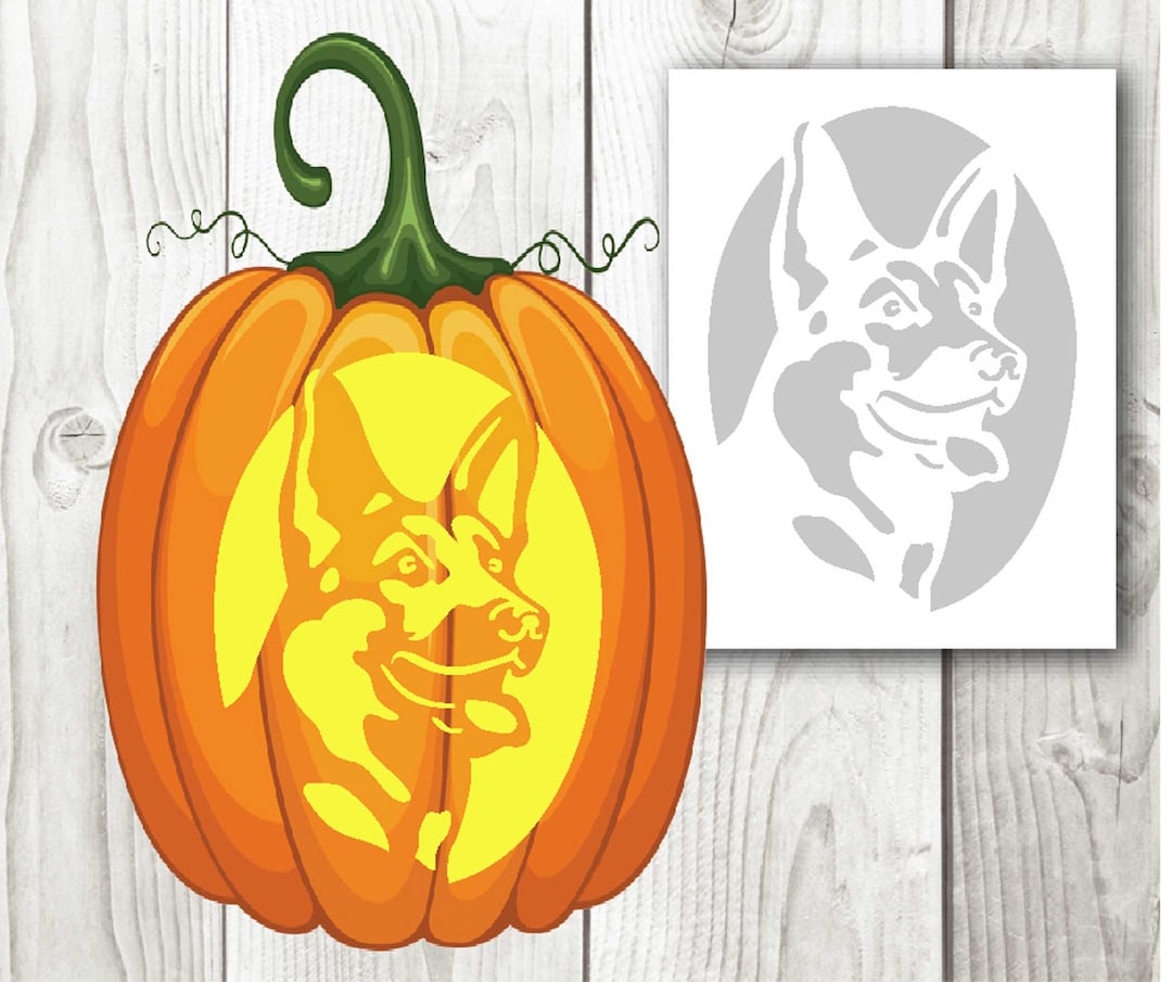 German Shephard Halloween Dogs Pumpkin Carving Stencil