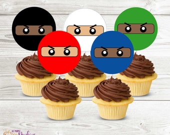 Ninja Head Cupcake Toppers, Instant Download, Digital File