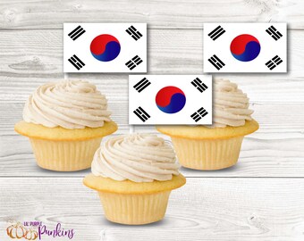 South Korea Flag Cupcake Topper, Instant Download, Digital PDF File