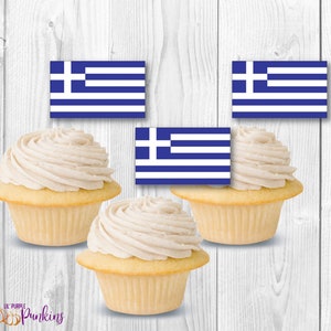 Topper cupcake bandiera Grecia, download istantaneo, file PDF digitale
