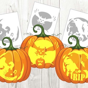 Creatures of Halloween Pumpkin Carving, Stencil, Templates, Instant Download, Digital File