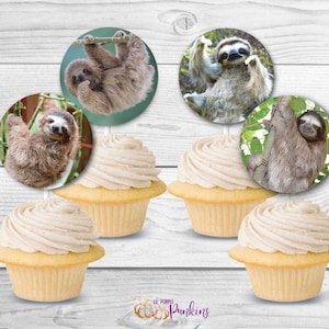 Sloth Cupcake Toppers, Instant Download, Digital PDF File