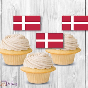 Denmark Flag Cupcake Topper, Instant Download, Digital PDF File