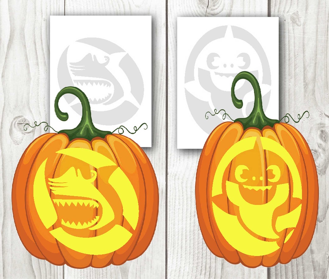 Halloween Sharks Pumpkin Carving Stencil Templates Instant