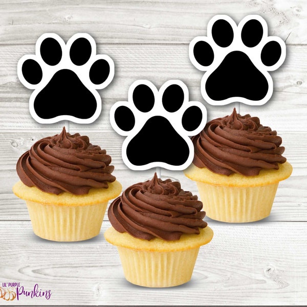 Paw Print Cupcake Toppers, Dog, Cat, Pet Birthday, Instant Download, Digital PDF File