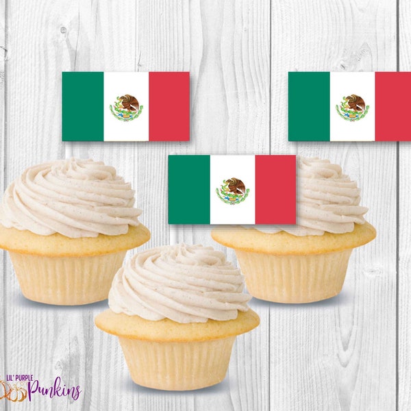 Mexico Flag Cupcake Toppers, Instant Download, Digital PDF File