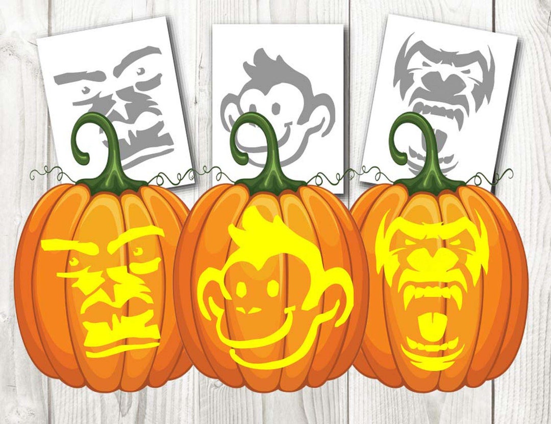 halloween-gorilla-and-monkey-pumpkin-stencils-carving-templates-instant-download-digital-pdf-file-etsy