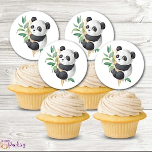 Baby Panda Cupcake Topper, Bamboo, Watercolour, Instant Download, Digital PDF File