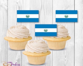 El Salvador Flag Cupcake Toppers, Instant Download, Digital PDF File