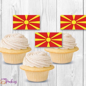 North Macedonia Flag Cupcake Toppers, Instant Download, Digital PDF File