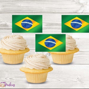 Brazil Flag Cupcake Topper, Instant Download, Digital PDF File