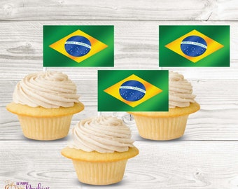 Bandera de Brasil Cupcake Topper, Descarga instantánea, Archivo PDF digital
