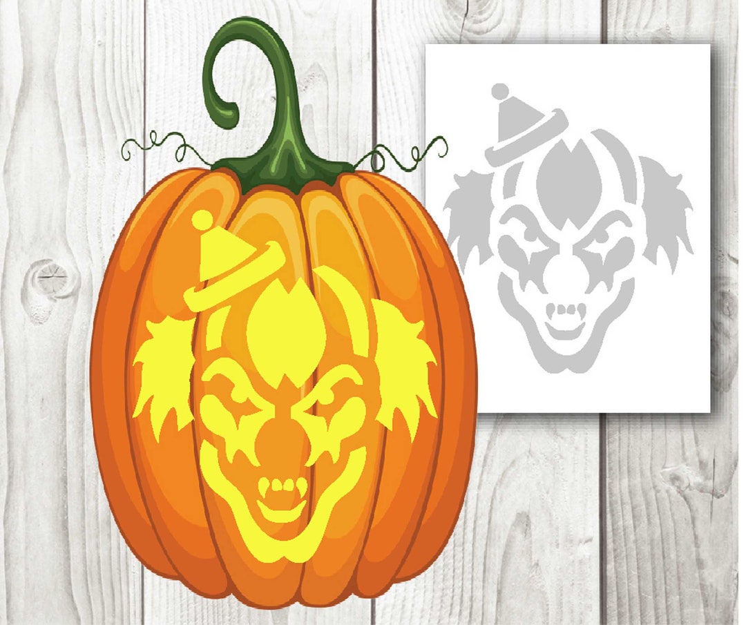 scary-clown-halloween-pumpkin-carving-stencil-templates-instant-download-digital-file-etsy
