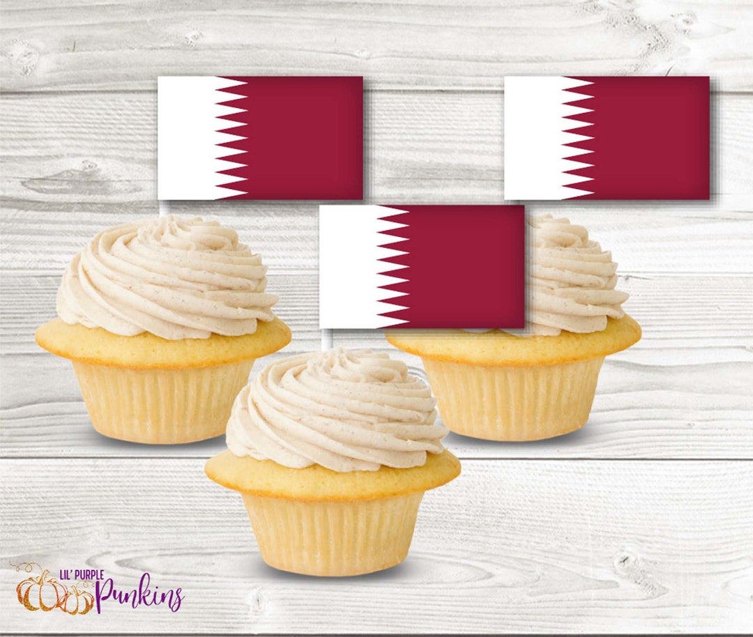 Qatar Flag Cupcake Topper Instant Download Digital PDF File Etsy