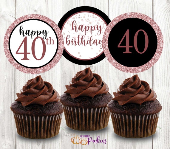 Cupcake-Topper Zum 40. Geburtstag – 36 Stück In Roségold Mit Vintage-Design | Inkl. 'Happy 40th' Aufdruck
