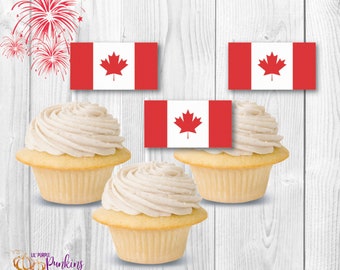 Canadá Bandera Cupcake Topper, Descarga Instantánea, Archivo PDF Digital