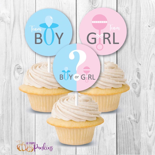 Baby Shower, Boy or Girl Cupcake Topper, Baby Reveal, Instant Download, Digital PDF File
