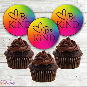 Sii gentile Arcobaleno, Pulsanti, Toppers cupcake, Stop bullismo, Download istantaneo, File PDF digitale