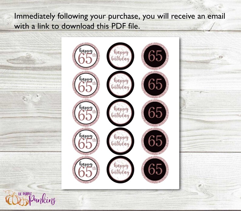Happy 65th Birthday Cupcake Toppers, Rose Gold Milestone Birthday ...