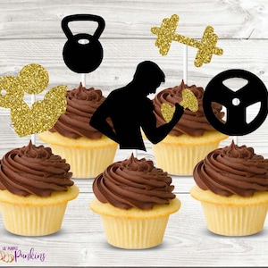 Gym Theme Cupcake Toppers, Descarga instantánea, Archivo PDF digital