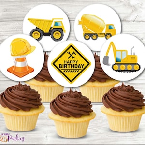 Bau Thema, Bau LKW Geburtstag Cupcake Toppers, Sofort Download, Digitale PDF Datei