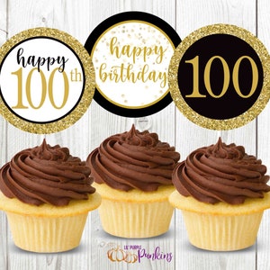 Happy 100th Birthday Cupcake Toppers, Gold Meilenstein Geburtstag, Sofort Download, Digitale PDF Datei