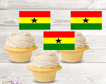 Ghana Flag Cupcake Topper, Instant Download, Digital PDF File
