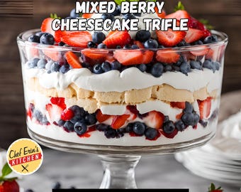 Best Gluten-Free Berry Trifle, Mixed Berry Cheesecake Trifle, Fourth of July Dessert, Summer Trifle, Instant Download Recipe
