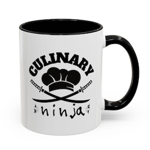 Culinary Ninja Accent Mug | White Ceramic Coffee Cup with Black Interior and Handle | Funny Chef Gift for Culinary Warriors