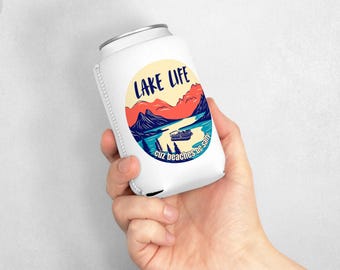 Portabevande Lake Life / Perché le spiagge sono salate - Frase divertente sul lago / Custodia in neoprene da 355 ml per birra, acqua frizzante e bibite gassate