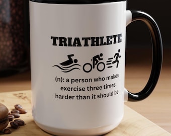 Taza para triatletas, taza para nadar, andar en bicicleta y correr para amantes del triatlón, taza divertida de fitness, regalo de triatlón para él, regalo de triatlón para ella, humor sobre triatlón