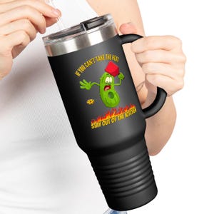 Pickleball Heat Zone 40 oz Travel Mug | Funny Pickleball Tumbler with Handle, Lid and Straw | Stay Out of the Kitchen Design