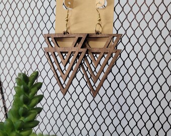 Abstract Wooden Triangle Earrings