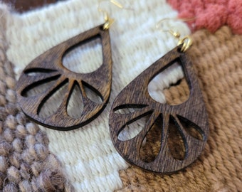 Mocha Wood Cut Teardrop Earrings