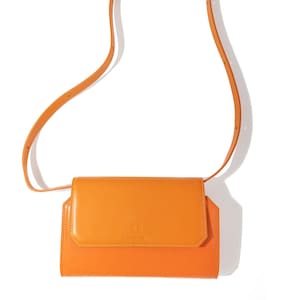Bolso de mano con cinturón de piel italiana auténtica y lisa, multiusos, en dos tonos naranja