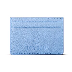 Cartera mini para tarjetas de cuero azul hecha a mano