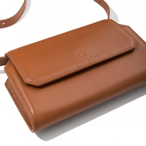 Bolso de mano con cinturón de piel auténtica italiana multiusos - MARRÓN