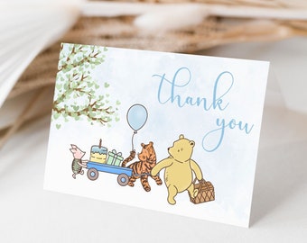 Winnie The Pooh Thank You Card Template: Editable 1st Birthday (Digital Download)